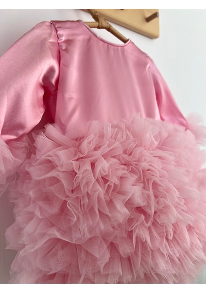 Kız Bebek Çocuk Elbise Uzun Kollu Tüllü Tütü Özel Gün Parti Doğum Günü Prenses Saten Abiye Elbise modelleri