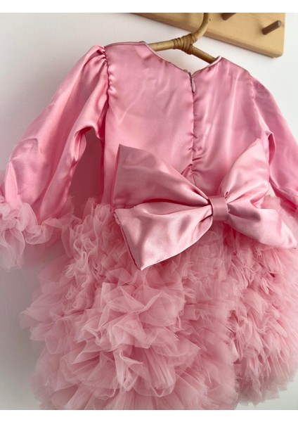 Kız Bebek Çocuk Elbise Uzun Kollu Tüllü Tütü Özel Gün Parti Doğum Günü Prenses Saten Abiye Elbise fırsatları