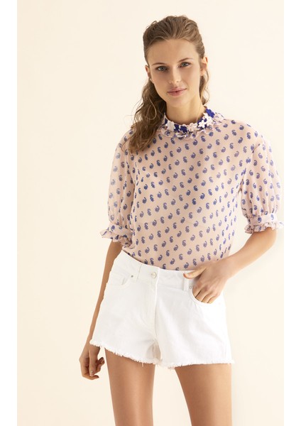 Paça Detaylı Cepli Mini Şort Beyaz Y1812116_002