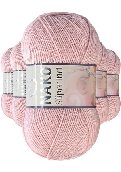 5 Adet Süper Inci El Örgü Ipi 100 gr Pembemsi Pudra 10275