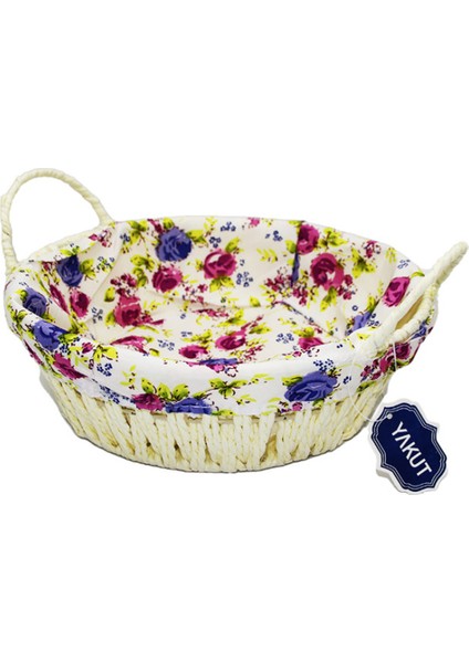 Yakut Renkli Bezli Yuvarlak Ekmek Sepeti Hasır 8820