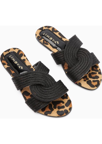 Nihaal Siyah Çapraz Bantlı Düz Taban Kadın Terlik