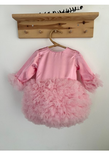 Kız Bebek Çocuk Elbise Uzun Kollu Tüllü Tütü Özel Gün Parti Doğum Günü Prenses Saten Abiye Elbise