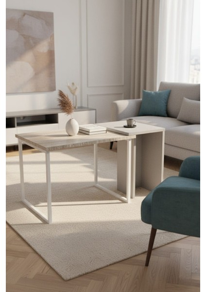 Zen Ikili Orta Sehpa Traverten Görünümlü Dokulu Mat Yüzey 95x45x46h cm modelleri