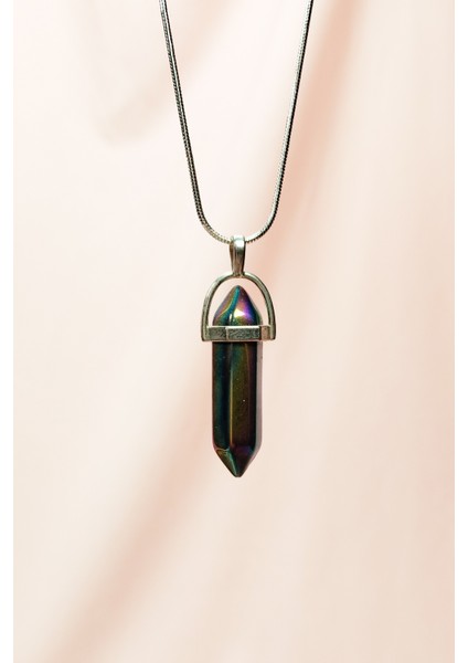 Hematit Doğal Taşı Zincirli El Yapımı Tasarımlı Kolye Uç: 3,5 cm Zincir: 20 cm Kutulu