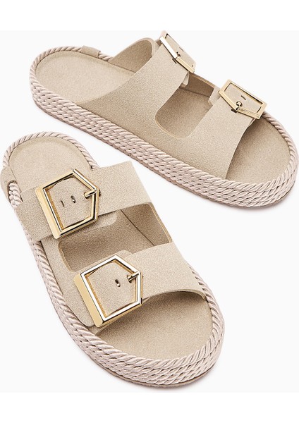 Horia Bej Çift Bantlı Örgü Tabanlı Kadın Terlik