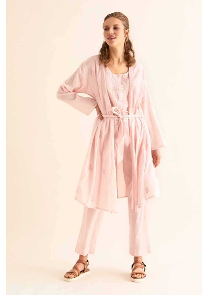 İşlemeli Açık Kimono Pembe Y9962101_038