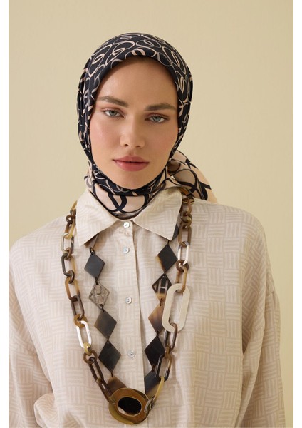 Noor Yolu 2 Siyah-Bej Tivil Ipek Eşarp 90X90 indirimleri