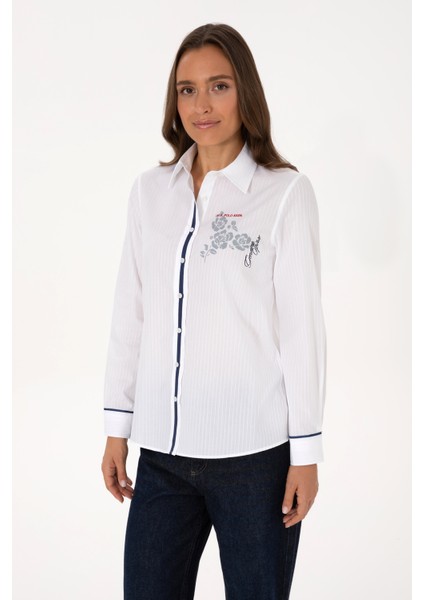 Kadın Beyaz Gömlek Desenli 50316397-VR013