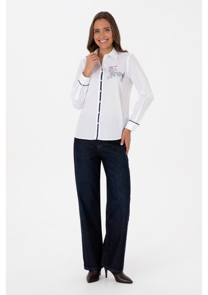 Kadın Beyaz Gömlek Desenli 50316397-VR013 fırsatları