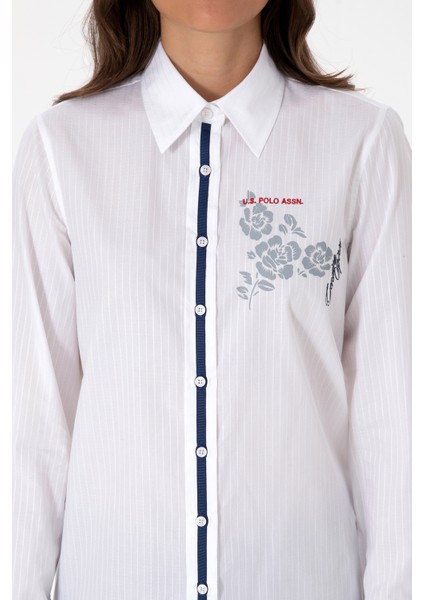 Kadın Beyaz Gömlek Desenli 50316397-VR013