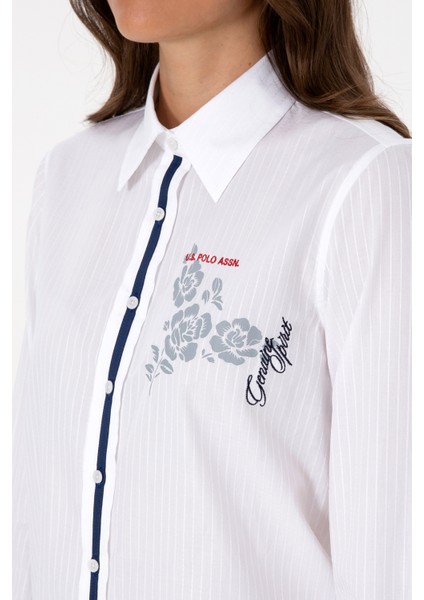 Kadın Beyaz Gömlek Desenli 50316397-VR013