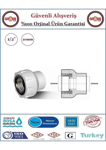 PPRC İç Dişli Rakor - 20mm - 1/2''