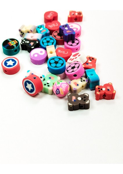 30 Adet 10 mm Polimer Kil Fimo Boncuk Takı Bileklik + 1 Metre Lastikli Misina Hediye - Karışık Renkli fiyatları