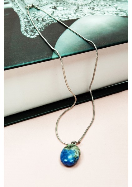 Sodalit Doğal Taşı Zincirli El Yapımı Kolye Uç: 1,5 cm Zincir: 20 cm Kutulu indirimleri