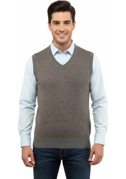 Erkek V Yaka Süveter Çelik Örgü Regular Kalıp 5206H BGL-ST04841