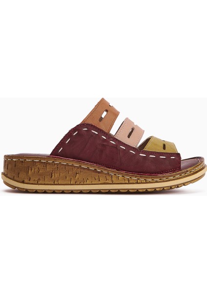 Hakiki Deri Joelle Bordo Yeşil Pudra Portakal Comfort Lazer Kesim Terlik fiyatları