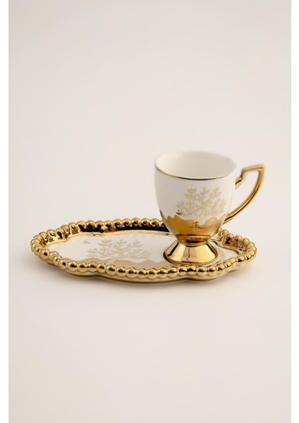 6 Kişilik Lokumluklu Tepsi Tabaklı Altın Ayaklı Lüks Porselen Kahve Fincan Takımı (12 Parça) modelleri