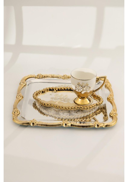 6 Kişilik Lokumluklu Tepsi Tabaklı Altın Ayaklı Lüks Porselen Kahve Fincan Takımı (12 Parça) fırsatları