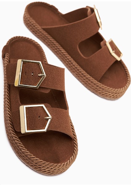 Horia Taba Çift Bantlı Örgü Tabanlı Kadın Terlik modelleri