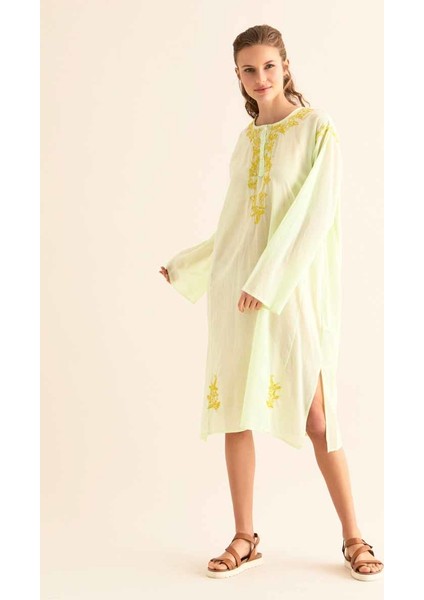 İşlemeli Açık Günlük Elbise Açık Yeşil Y9962103_436