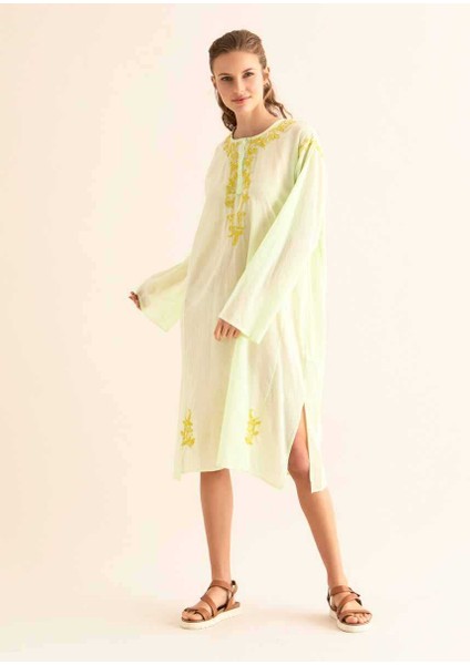İşlemeli Açık Günlük Elbise Açık Yeşil Y9962103_436 modelleri