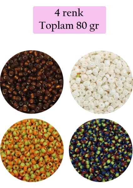 Dökme Cam Kum Boncuk (11/0) 2 mm - 4 Renk - Toplam 80 Gram - BNC406