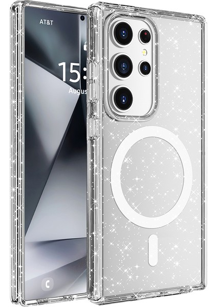 Galaxy S25 Ultra Kılıf M-Safe Şarj Özellikli Parlayan Simli Saydam Renkli Zore Allstar Kapak