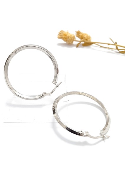 Kadın 925 Ayar Gümüş Sade Köşeli Orta Boy 3 cm Halka Küpe fırsatları