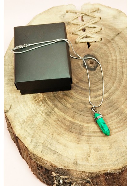 Krizopraz Doğal Taşı Zincirli El Yapımı Tasarımlı Kolye Uç: 3,5 cm Zincir: 20 cm Kutulu fırsatları