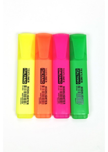 4'lü Neon Renk Italyano Fosforlu Kalem Ergonomik Tasarım Kolay Kullanım Fosforlu Işaret Kalemi