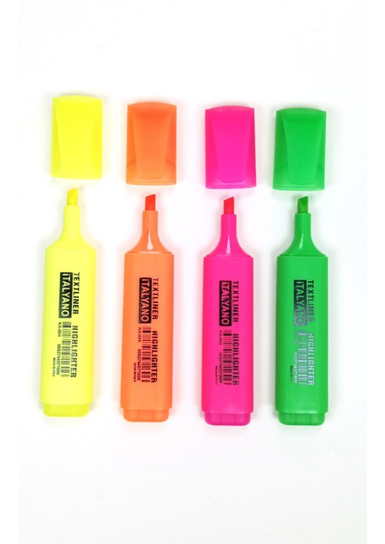 4'lü Neon Renk Italyano Fosforlu Kalem Ergonomik Tasarım Kolay Kullanım Fosforlu Işaret Kalemi fiyatları