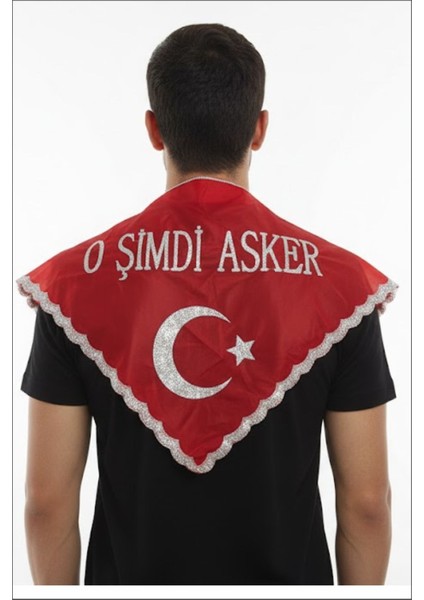 Kına Avm Asker Duvağı ''o Şimdi Asker'' Yazılı Pullu, Eldivenli Kırmızı Renk (Üçgen Şeklinde)