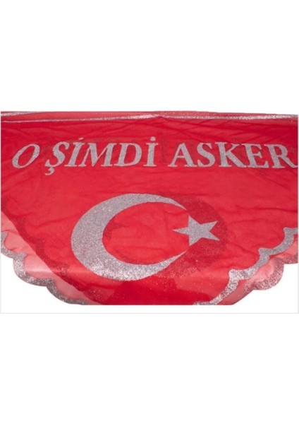 Kına Avm Asker Duvağı ''o Şimdi Asker'' Yazılı Pullu, Eldivenli Kırmızı Renk (Üçgen Şeklinde) fiyatları