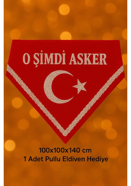 Kına Avm Asker Duvağı ''o Şimdi Asker'' Yazılı Pullu, Eldivenli Kırmızı Renk (Üçgen Şeklinde) fırsatları