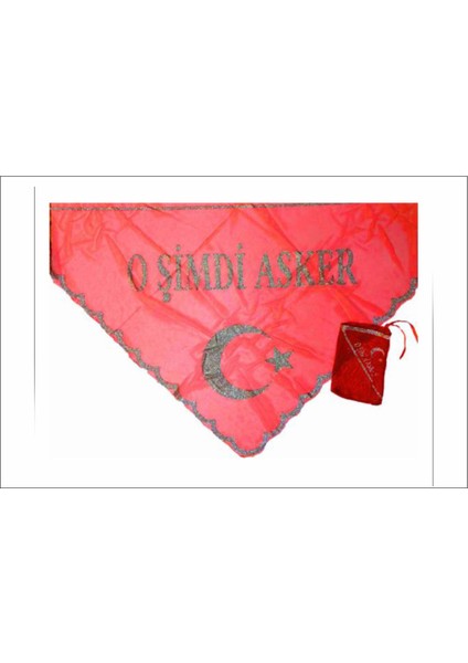 Kelebek Kına Kırmızı Renk ''o Şimdi Asker'' Yazılı, Pullu Kına Örtüsü Eldivenli, (Üçgen Şeklinde)