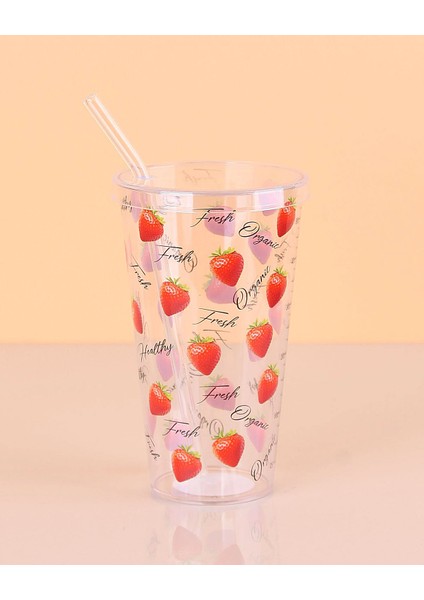 Desenli Plastik Pipetli Bardak 16 cm 1 Adet ROYALEKS-ENF-040