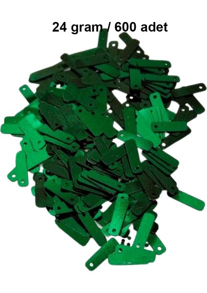 Koyu Yeşil 15 x 5 mm Dantel Oya Yazma Halhal Abiye Lazer Kesim Pul 600 Adet / 24 Gram