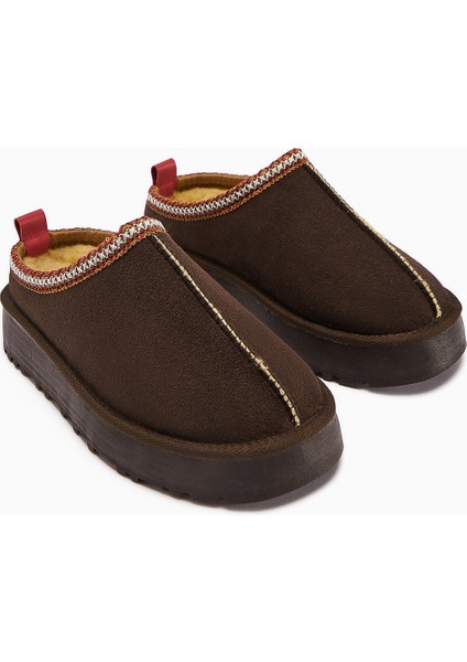 Anne-Liis Kahve Süet Dokuma Detaylı Kışlık Terlik