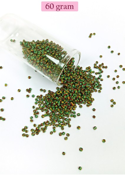 Dökme Cam Kum Boncuk (11/0) 2 mm - 60 Gram - Yeşil Sarı Çizgili - BNC041