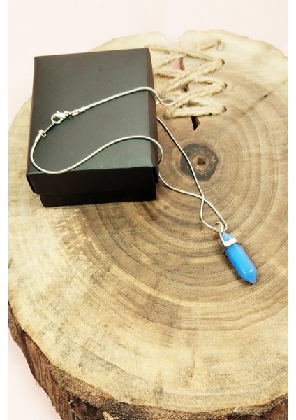 Kyanit Doğal Taşı Zincirli El Yapımı Tasarımlı Kolye Uç: 3,5 cm Zincir: 20 cm Kutulu fırsatları