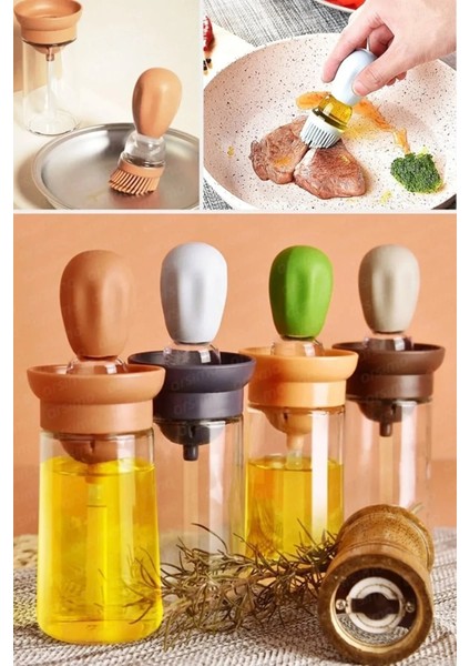 Hazneli Silikon Yağ Sos ve Yumurta Fırçası Yağ Fırçası Yağlık Silikon Fırçalı Yağdanlık ROYALEKS-İND687