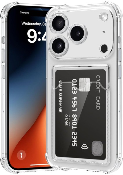 Apple iPhone 17 Pro Uyumlu Kılıf Kartlık Bölmeli Arkası Şeffaf Soft Dayanıklı Kılıf Kapak