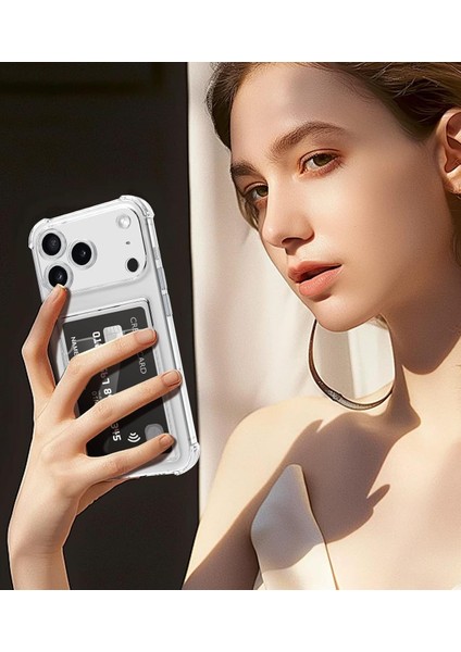 Apple iPhone 17 Pro Uyumlu Kılıf Kartlık Bölmeli Arkası Şeffaf Soft Dayanıklı Kılıf Kapak