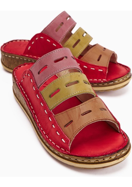 Hakiki Deri Joelle Kırmızı Mor Turuncu Yeşil Bej Comfort Lazer Kesim Terlik fiyatları