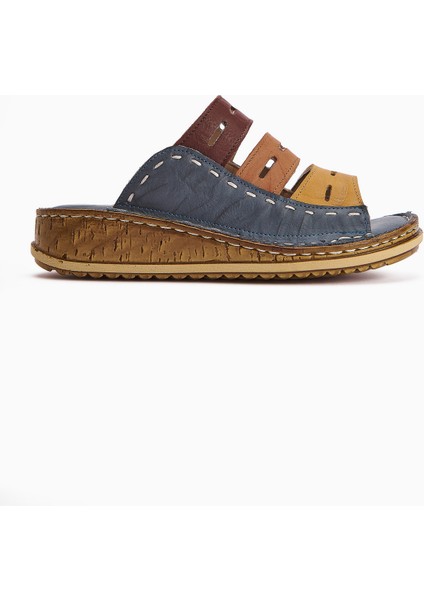 Hakiki Deri Joelle Kot-Mavi Mor Portakal Hardal Comfort Lazer Kesim Terlik fiyatları