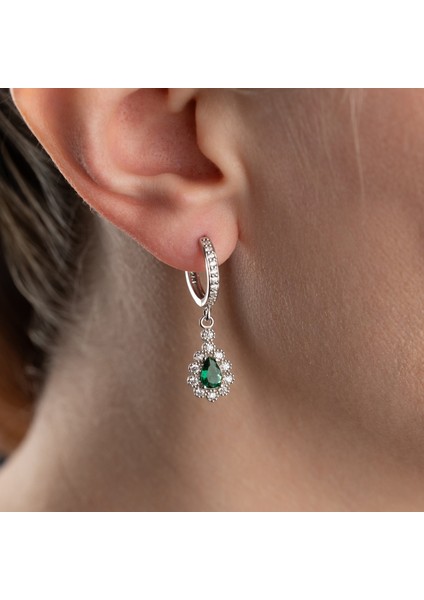 925 Ayar Gümüş Yeşil Damla Taşlı Küpe indirimleri