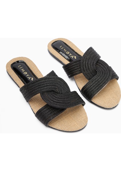 Nihaal Siyah Hasır Çapraz Bantlı Düz Taban Kadın Terlik fiyatları