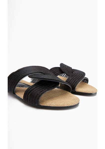 Nihaal Siyah Hasır Çapraz Bantlı Düz Taban Kadın Terlik fırsatları