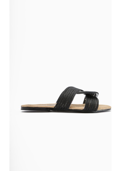 Nihaal Siyah Hasır Çapraz Bantlı Düz Taban Kadın Terlik indirimleri